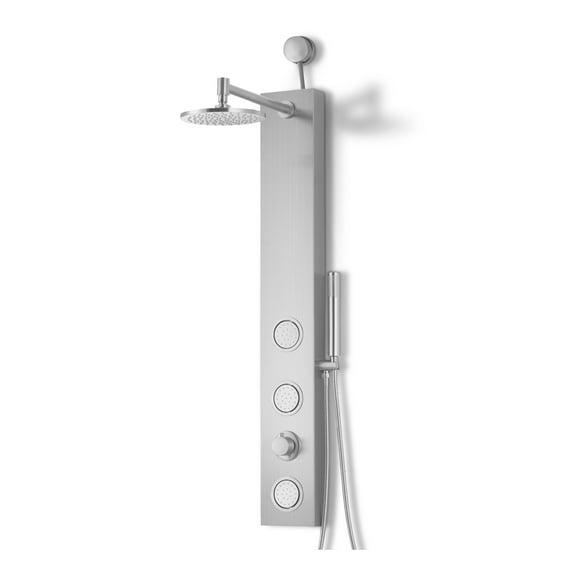 Beverly Series 43 in. 3-Jetted Shower Panel Tower in Brushed Nickel with Rain Showerhead, Spray Wand & DIY Friendly
