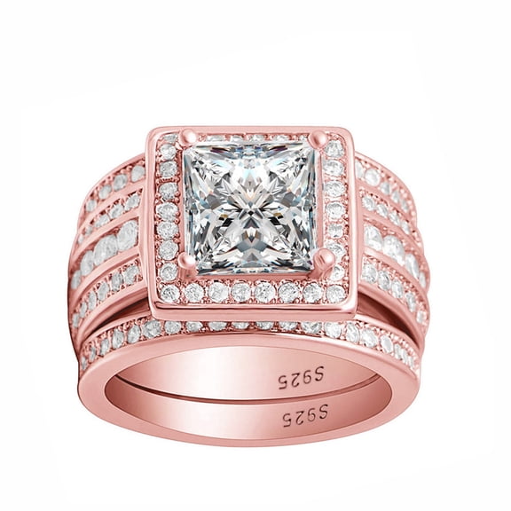 Beverly Wedding Ring Set Halo Sterling Silver Engagement Ring Black Wedding Bands Ginger Lyne Collection