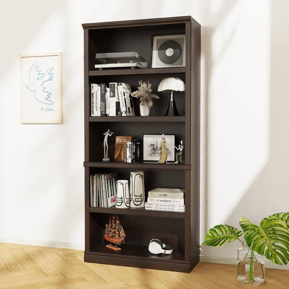 Bevfint Bookshelf, Open Storage 70 Inch Tall 5 Shelf Bookcase, Floor Standing Bookshelves and Bookcases, Book case for Farmhouse Library Office Bedroom Kids, Dark Cherry - 5 Tier