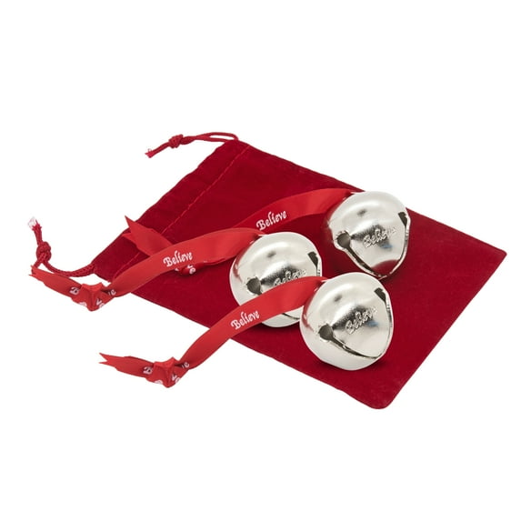 Bevin Bells "Believe" Sleigh Bells Ornament (3-Pack) | 1.5" Made of High-Quality Steel | Hanging Bells with a Red Satin Believe Ribbon | Great Tone | Xmas Gift or Stocking Stuffer | Made in the USA