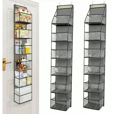 Bevtee 2 Pack Over The Door Organizer, 6-Shelf Over The Door Pantry Organizer, Hanging Storage with Clear Plastic Pockets, Grey