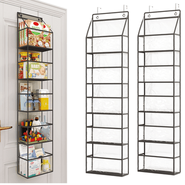 Bevtee 2 Pack over The Door Organizer, 5-Shelf over The Door Pantry Organizer, Hanging Storage with Clear Plastic Pockets, Grey