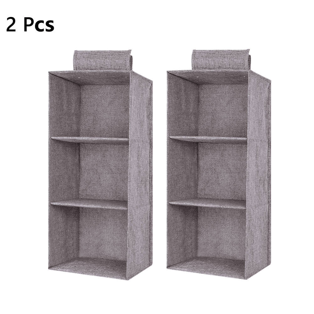 Bevtee 3-Shelf Hanging Organizer, 2 Pack Hanging Closet Organizer, Collapsible, Adult and Child, Gray