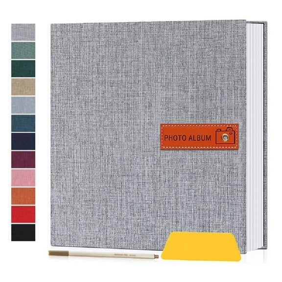 Bevtee 40 Pages Large Photo Album Self Adhesive 4x6 5x7 8x10 Scrapbook DIY Picture, with Pen and Plastic Board,Perfect for Moms, Families, Babies, and Weddings, Grey