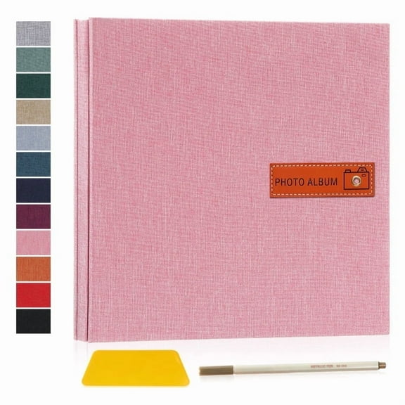 Bevtee 40 Pages Large Photo Album Self Adhesive 4x6 5x7 8x10 Scrapbook DIY Picture, with Pen and Plastic Board,Perfect for Moms, Families, Babies, and Weddings, Pink, 11.5" x 10.6"