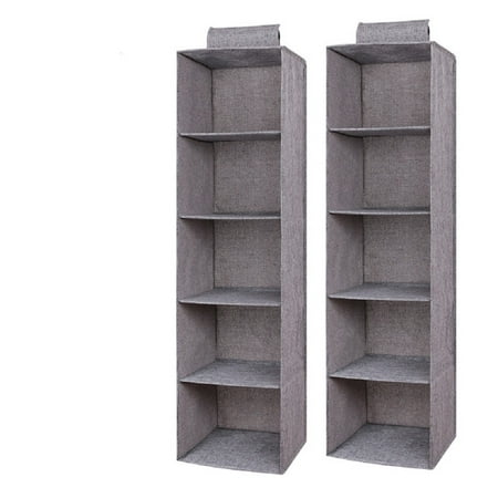Bevtee 5-Shelf Hanging Organizer, 2 Pack Hanging Closet Organizer, Collapsible, Adult and Child, Gray