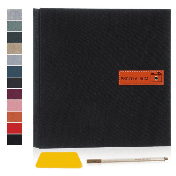 Bevtee 60 Pages Large Photo Album Self Adhesive 4x6 5x7 8x10 Scrapbook DIY Picture, with Pen and Plastic Board,Perfect for Moms, Families, Babies, and Weddings, Black, 13" x 12.6"