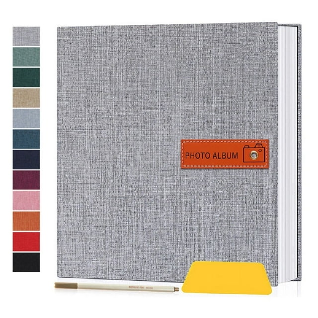 Bevtee 60 Pages Large Photo Album Self Adhesive 4x6 5x7 8x10 Scrapbook DIY Picture, with Pen and Plastic Board,Perfect for Moms, Families, Babies, and Weddings, Grey, 13" x 12.6"