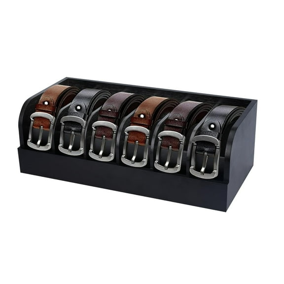 Bevtee Belt Organizer, 6 Compartments Bamboo Belt Organizer for Closet and Drawer, Display Case for Tie and Belt, Black
