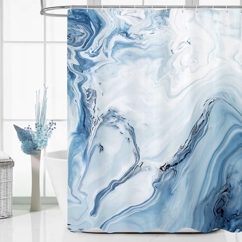 Bevtee Blue Marble Shower Curtain, Ombre Fabric Cloth Shower Curtains for Bathroom Decor, 72"x72"