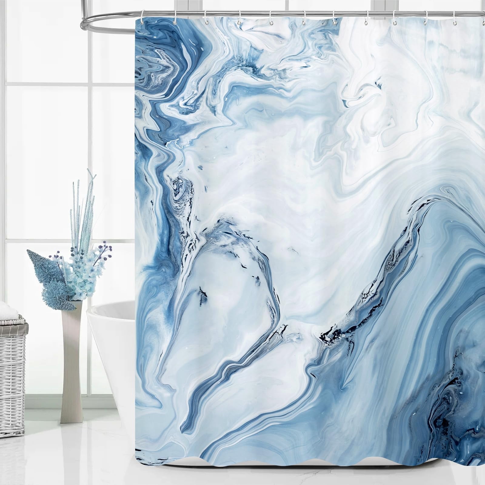 Bevtee Blue Marble Shower Curtain, Ombre Fabric Cloth Shower Curtains for Bathroom Decor, 72"x72"