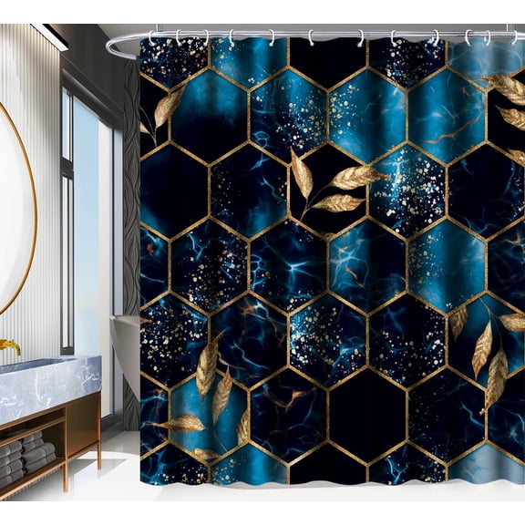 Bevtee Blue Marble Shower Curtains, Fabric Bathroom Shower Curtains Set with Hooks, Washable, Waterproof , 72" x 72"