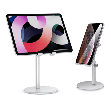Bevtee Cell Phone Stand for Desk, Angle Height Adjustable Aluminum Phone Holder , for All Mobile Phones, Tablets (4-11''), Silver