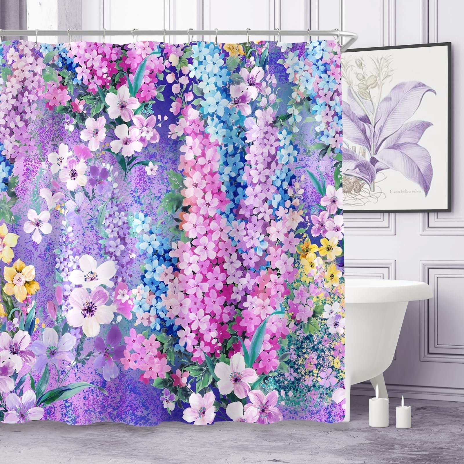 Bevtee Colorful Floral Shower Curtain, Bathroom Watercolor Flower ...