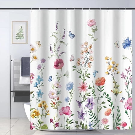 Bevtee Fabric Shower Curtain, Floral Bathroom Shower Curtains with Hooks, Watercolor Plant Shower Curtain, Machine Washable, 72" W x 72” H price history and forecast - Bevtee