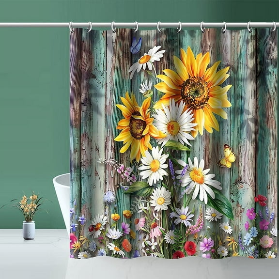 Bevtee Fabric Sunflower Shower Curtains, Boho Shower Curtains for Bathroom, with 12pcs Hooks, Weighted Hem,72" x 72" , Colorful