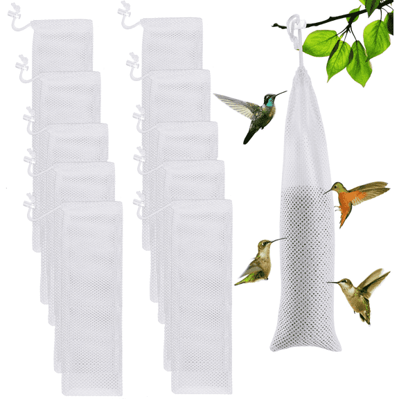 Bevtee 10 Pcs Finch Sock Feeder, Thistle Seeds bag, Hanging Mesh Feeding Bag with Drawstring for Garden Outdoor