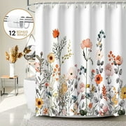Bevtee Floral Fabric Shower Curtain, Bathroom Shower Curtain Sets, Colorful Wildflower Flowered Shower Curtain with 12 Hooks , 72” x 72”