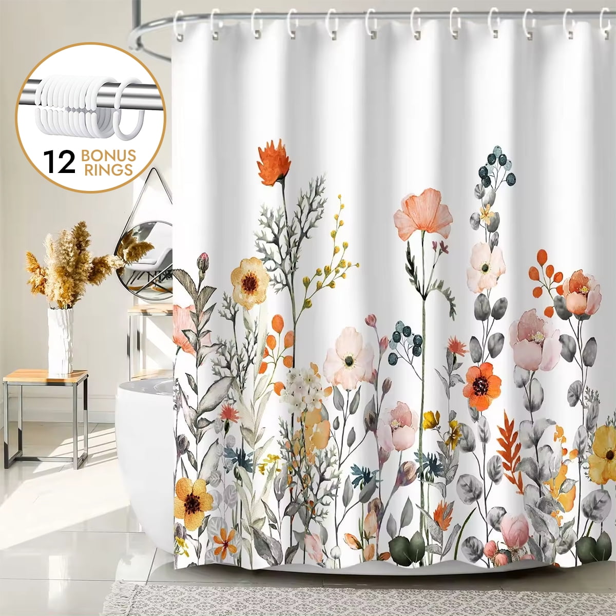 Bevtee Floral Fabric Shower Curtain, 72x72 Inch Waterproof Durable ...