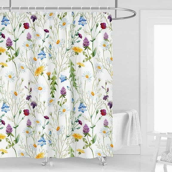 Bevtee Floral Shower Curtain, Bathroom Fabric Plant Shower Curtain Set, Colorful Flower Shower Curtain with 12 Hooks, Waterproof, 72” x 72”