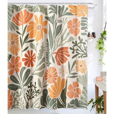 Bevtee Floral Shower Curtain, Boho Bathroom Fabric Shower Curtain Set, Cute Colorful Flower Shower Curtain with 12 Hooks, Bathroom Decor, Washable, 72” x 72”