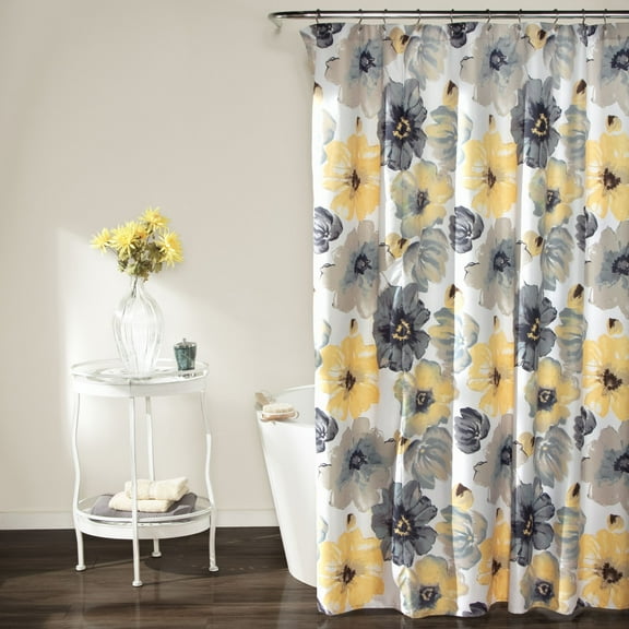 Bevtee Floral Shower Curtain, Ink Flower Shower Curtain Set, Bathroom Fabric Shower Curtain with 12 Hooks, Blooming Flowers Design,Washable 72” x 72”