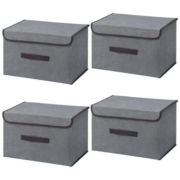 Bevtee Foldable Storage Bins with Lids, 4 Pcs Large Toy Chest, Stackable Fabric Closet Organizer Bins with Handle, Collapsible Cube Storage Basket Box, Gray