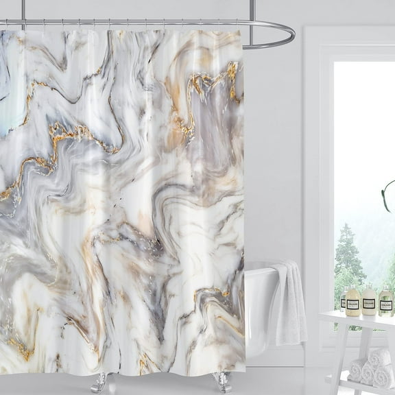 Bevtee Grey Gold Marble Shower Curtain, Ombre Fabric Cloth Shower Curtains for Bathroom Decor, 72"x72"