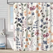 Bevtee Ink Floral Fabric Shower Curtain, Bathroom Shower Curtain Sets, Colorful Flower Shower Curtain with 12 Hooks , 72” x 72”