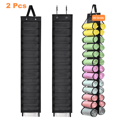Bevtee Leggings Organizer,26 Pocket Hanger Organizer, Foldable Closets Roll Holder for Leggings, Shirts, and Jeans, Black