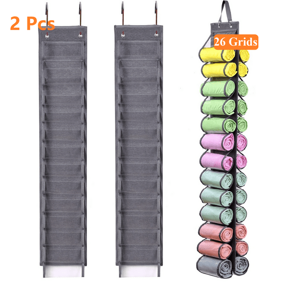 Bevtee Leggings Organizer,26 Pocket Hanger Organizer, Foldable Closets Roll Holder for Leggings, Shirts, and Jeans, Grey