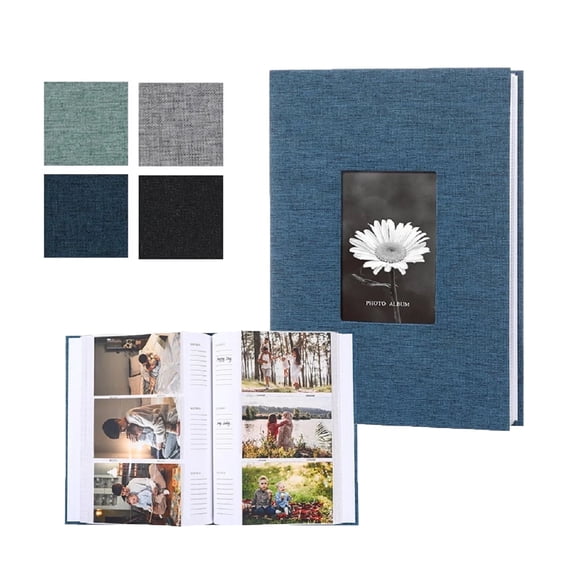 Bevtee Photo Album 4x6 300 Photos, Photo Album Linen Cover with Front Window, 4x6 Picture Album with Writing Space, Blue Photo Album Book for Wedding Kids Travel Family Baby Pictures