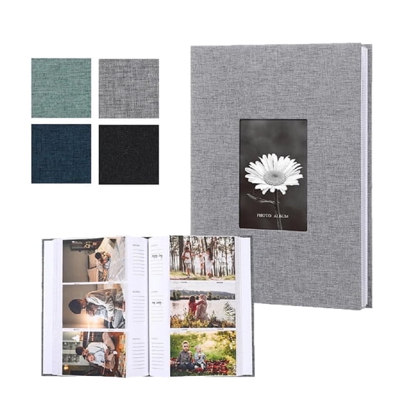 Bevtee Photo Album 4x6 300 Photos, Photo Album Linen Cover with Front Window, 4x6 Picture Album with Writing Space, Gray Photo Album Book for Wedding Kids Travel Family Baby Pictures