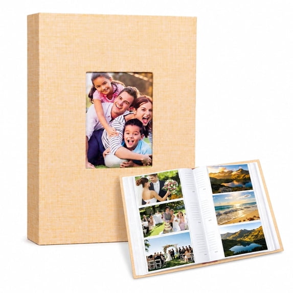 Bevtee Photo Album 4x6 300 Photos, Photo Album Linen Cover with Front Window, 4x6 Picture Album with Writing Space,Khaki Photo Album Book for Wedding Kids Travel Family Baby Pictures