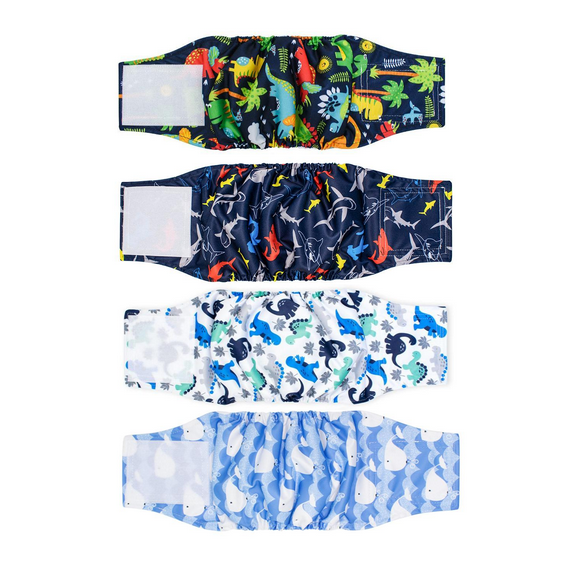 Bevtee Reusable Male Dog Diapers, Washable Belly Manner Band for Dogs, Pet Diapers for Male Dog Puppy, 4 Pack, Multicolor, S