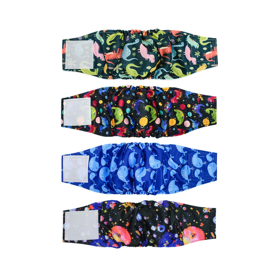Bevtee Reusable Male Dog Diapers, Washable Belly Manner Band for Dogs, Pet Diapers for Male Dog Puppy, 4 Pack, Multicolor, Small