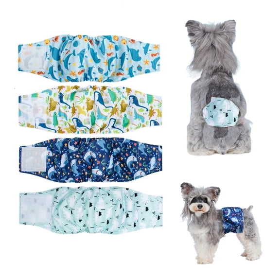 Bevtee Reusable Male Dog Diapers, Washable Belly Manner Band for Dogs, Pet Diapers for Male Dog Puppy, 4 Pack, Multicolor, Small