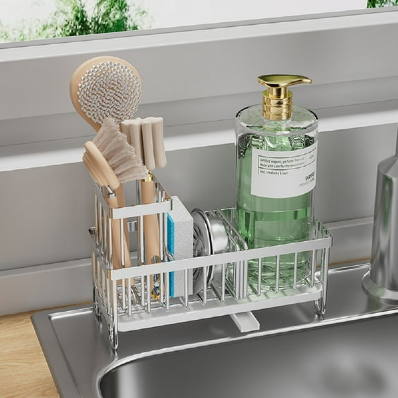 Bevtee Sink Caddy, Sponge Holder for Kitchen Sink, Kitchen Organizer, Stainless Steel Kitchen Accessory, Silver