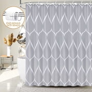 Bevtee Wavy Print Shower Curtain with 12 Hooks, Gray Fabric Bathroom Curtain Set, Weighted Hem, Mildew Resistant, 72" x 72"