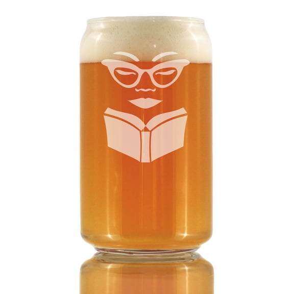 Bevvee Beer Can Pint Glass 16 oz Book Reading Woman Bookworm Beer Enthusiast Gifts Beer Glasses