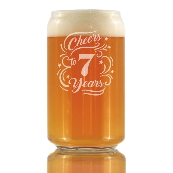 Bevvee Beer Can Pint Glass 16 oz Cheers 7 Years Gifts for 7th Anniversary Beer Glasses
