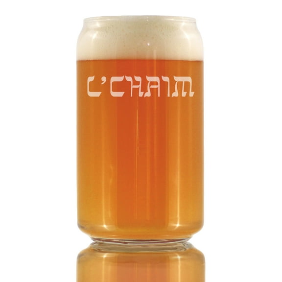 Bevvee Beer Can Pint Glass 16 oz Cheers Hebrew Lchaim Gifts for Beer Enthusiasts Beer Glasses