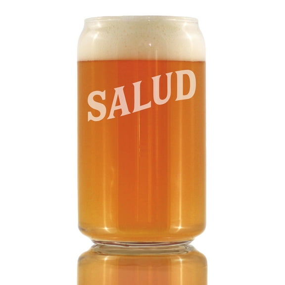 Bevvee Beer Can Pint Glass 16 oz Cheers Spanish Salud Gifts for Beer Enthusiasts Beer Glasses