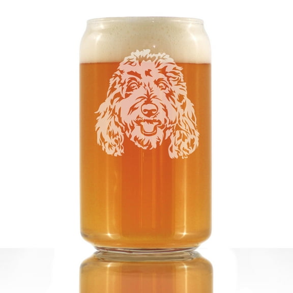 Bevvee Beer Can Pint Glass 16 oz Golden Doodle Face Golden Doodle Owner Gifts Beer Glasses