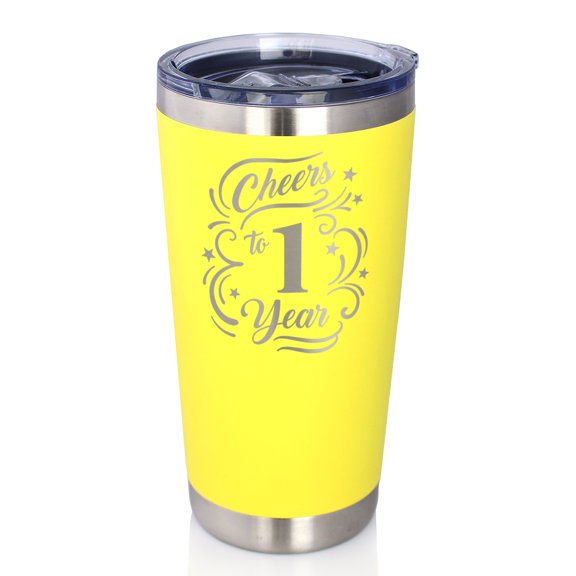 Bevvee Insulated Travel Tumbler 20 oz Cheers 1 Year Gifts for Anniversary Celebrations Tumblers