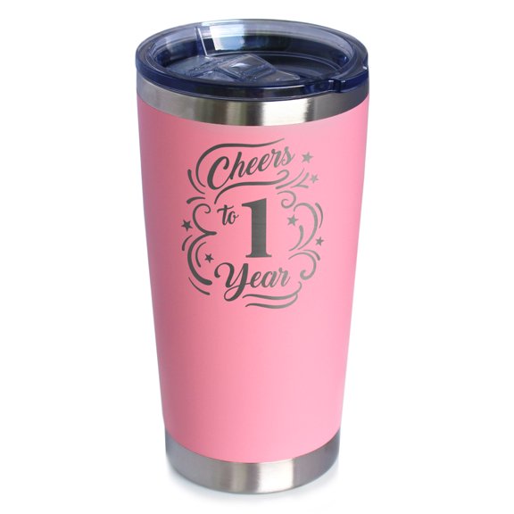 Bevvee Insulated Travel Tumbler 20 oz Cheers 1 Year Gifts for Anniversary Celebrations Tumblers