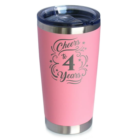 Bevvee Insulated Travel Tumbler 20 oz Cheers 4 Years Gifts for Anniversary Celebrations Tumblers