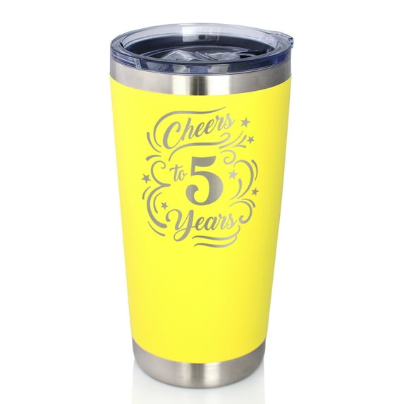Bevvee Insulated Travel Tumbler 20 oz Cheers 5 Years Gifts for 5th Anniversary Celebrations Tumblers