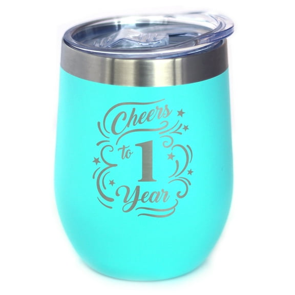 Bevvee Insulated Wine Tumbler 12 oz Cheers 1 Year Gifts for Wine Lovers Tumblers