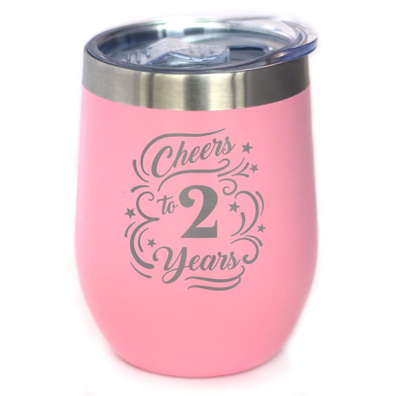 Bevvee Insulated Wine Tumbler 12 oz Cheers 2 Years Anniversary Gifts Tumblers